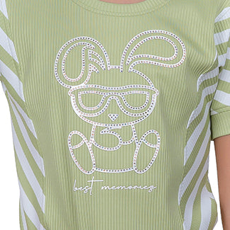 Bunny Print Elbow Sleeve Girl's T-shirt