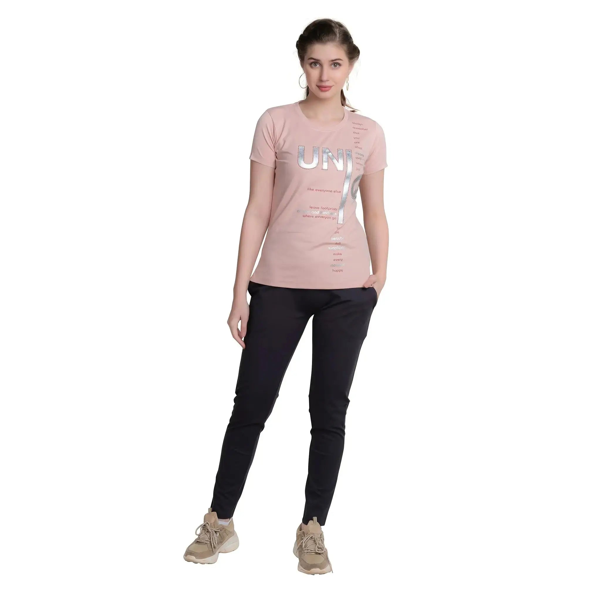 Ladies Typography T-shirt with Half Sleeves for Stylish Comfort - ASTRON