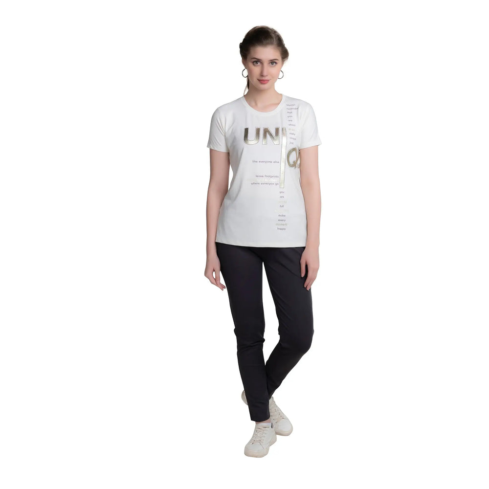 Ladies Typography T-shirt with Half Sleeves for Stylish Comfort - ASTRON