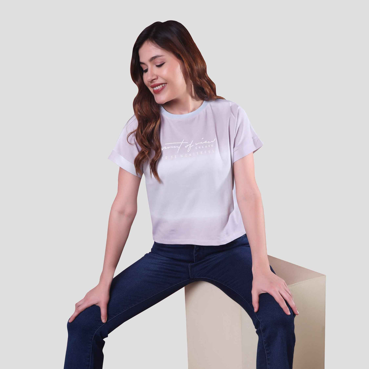 Round Neck Purple Color Ladies T-shirt