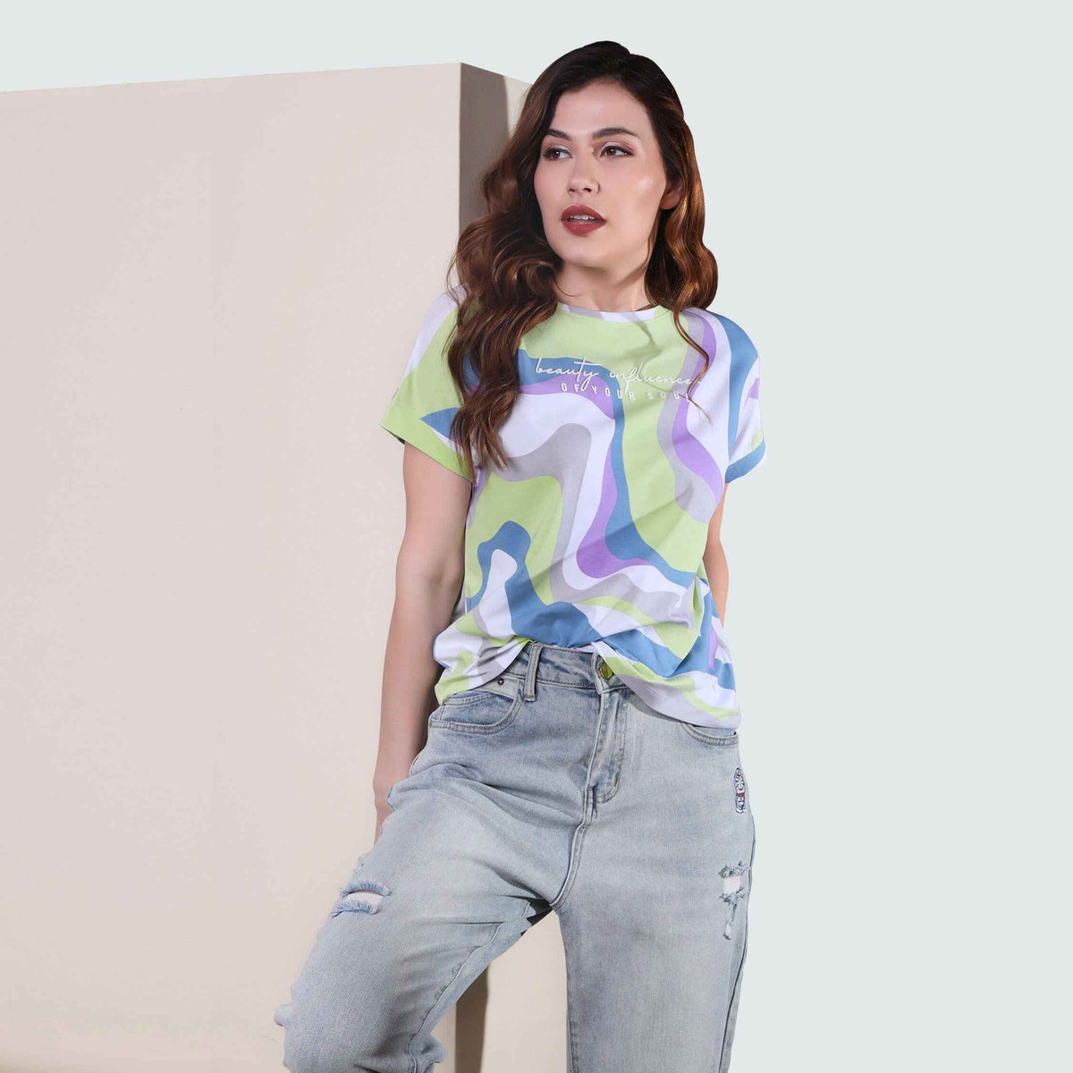 Multicolor Round Neck Ladies T-shirt