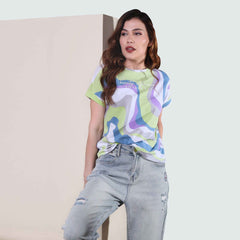 Multicolor Round Neck Ladies T-shirt