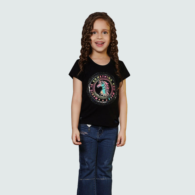 Black & Blue Color Round Neck Girl's T-Shirt - ASTRON