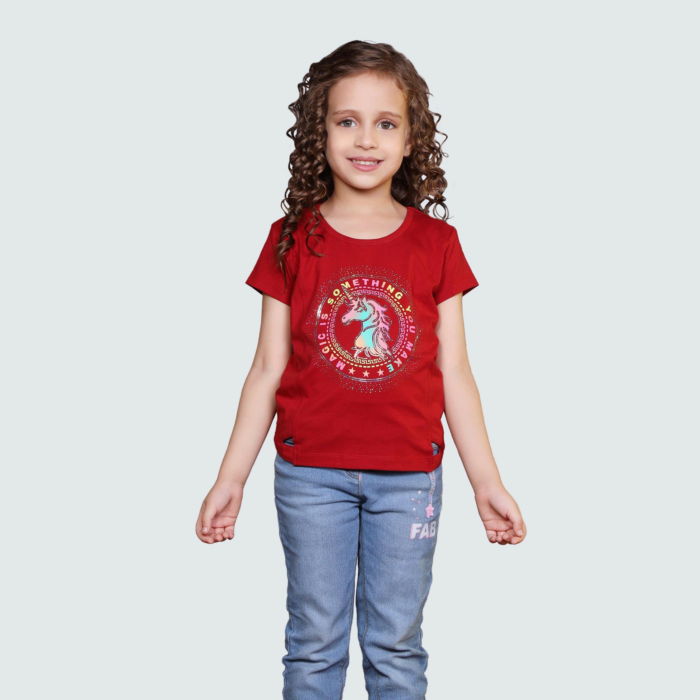 Black & Blue Color Round Neck Girl's T-Shirt - ASTRON