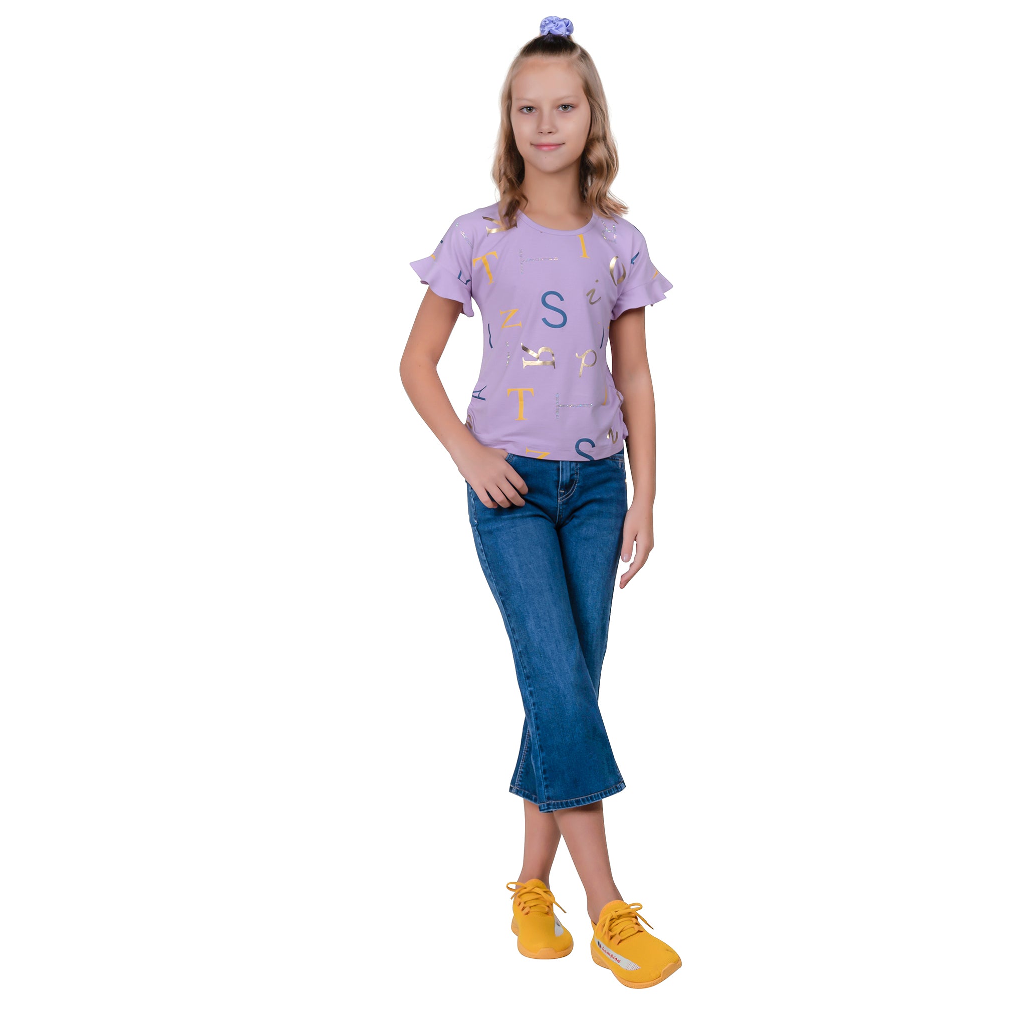 Purple Typography Print Magyar Sleeve Girl's T-shirt