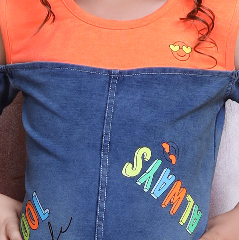 Denim Typography Printed Girl Dress