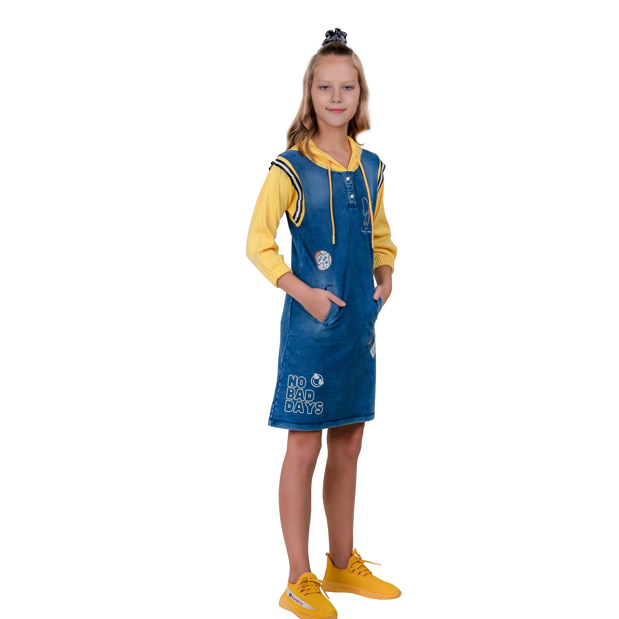 3/4th Sleeves Hooded Tunic Dress For Girl's