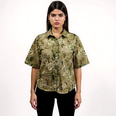 Astron - Olive Green Printed Viscose Shirt For Women