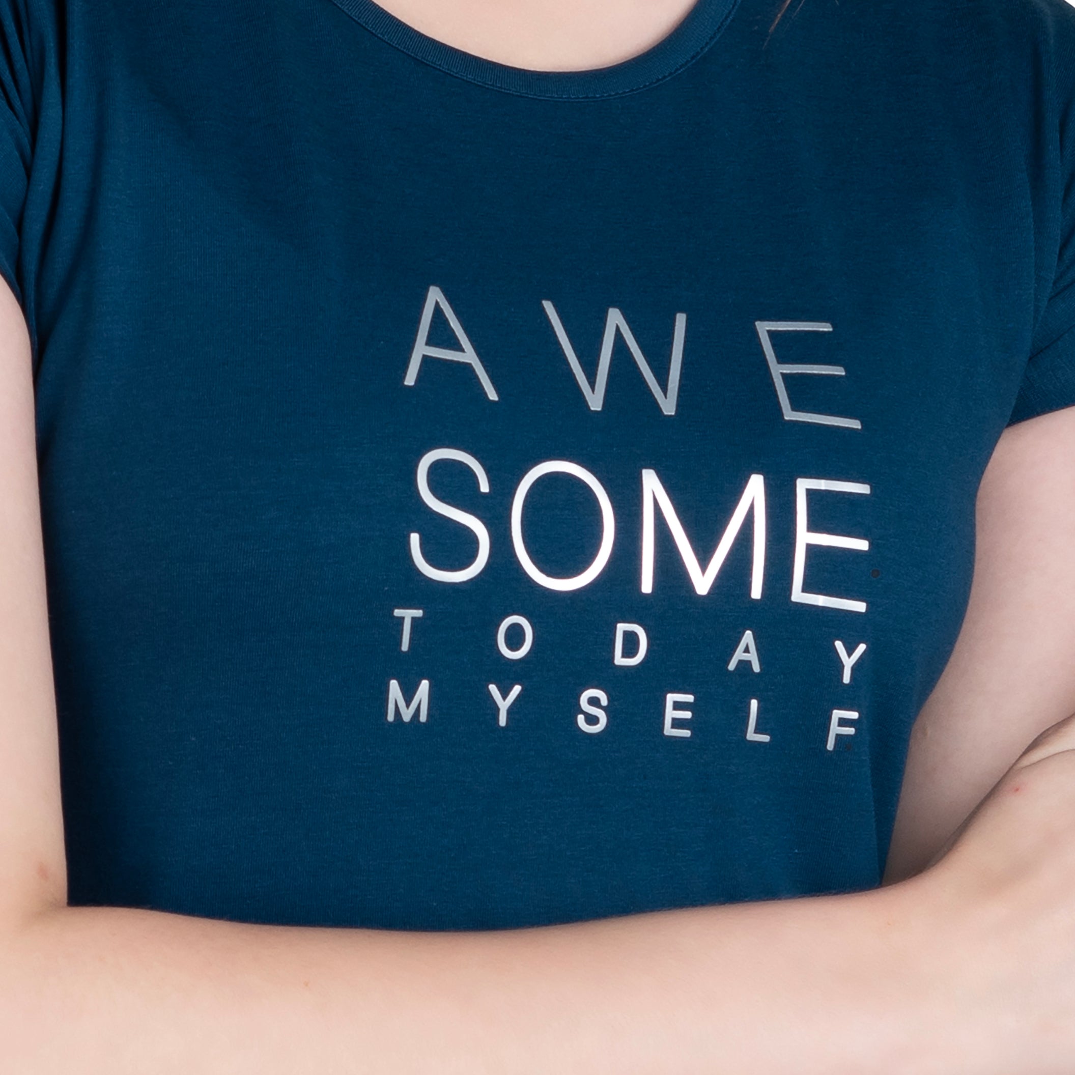 Astron – Round Neck Dark Blue Color Typography Print Cotton T-Shirt for Women