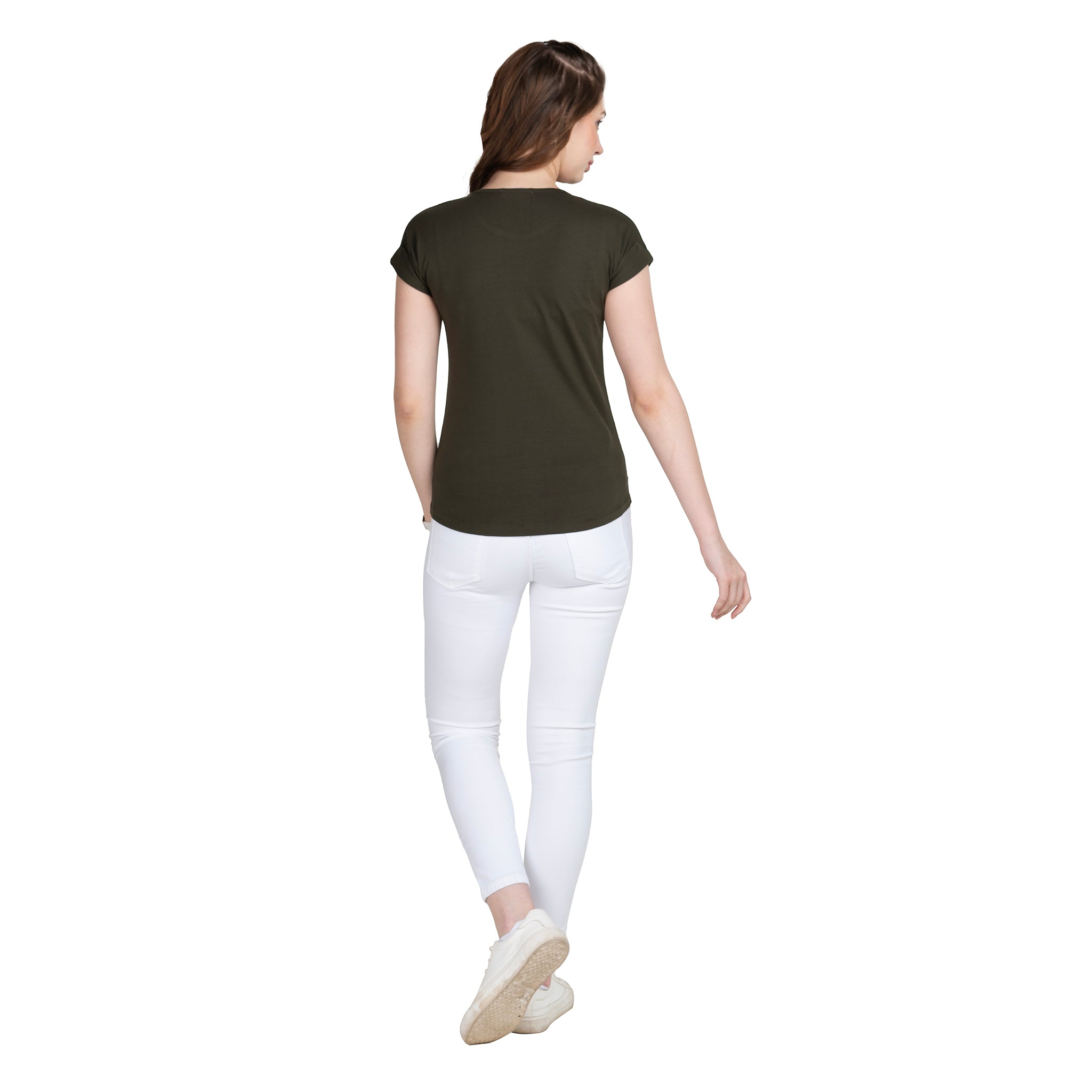 Astron – Round Neck Dark Blue Color Typography Print Cotton T-Shirt for Women