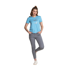 Astron – Round Neck Half Sleeves Dark Blue Color Cotton T-Shirt for Women