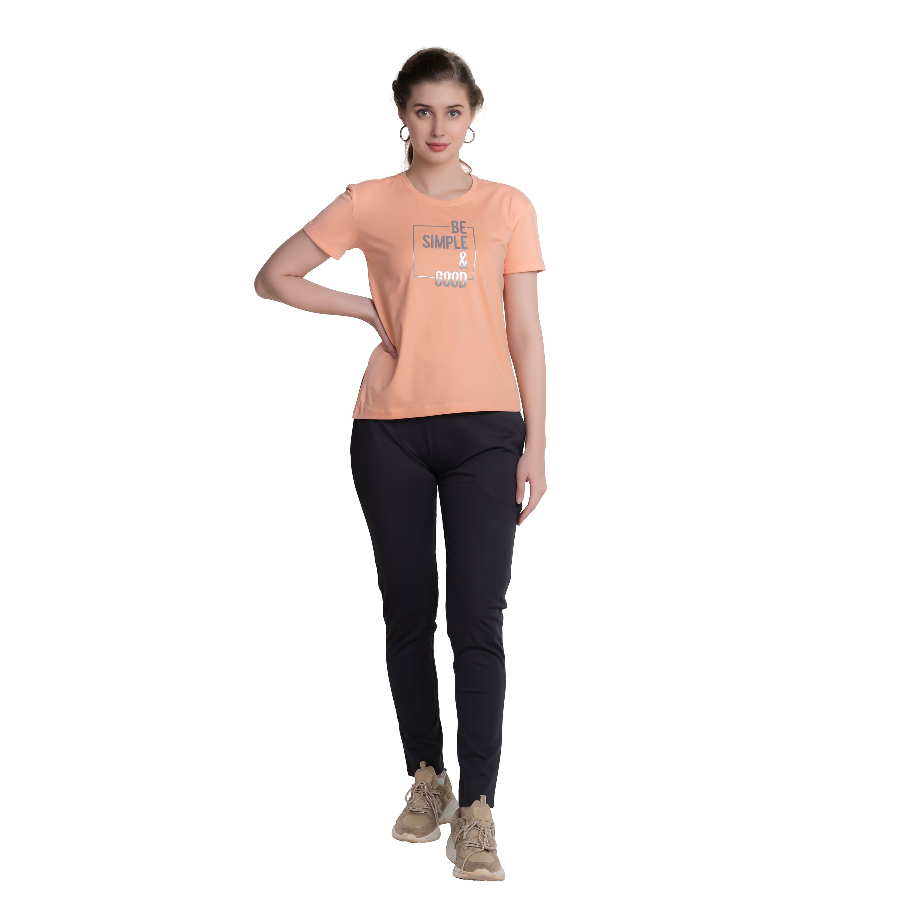 Astron – Round Neck Half Sleeves Dark Blue Color Cotton T-Shirt for Women