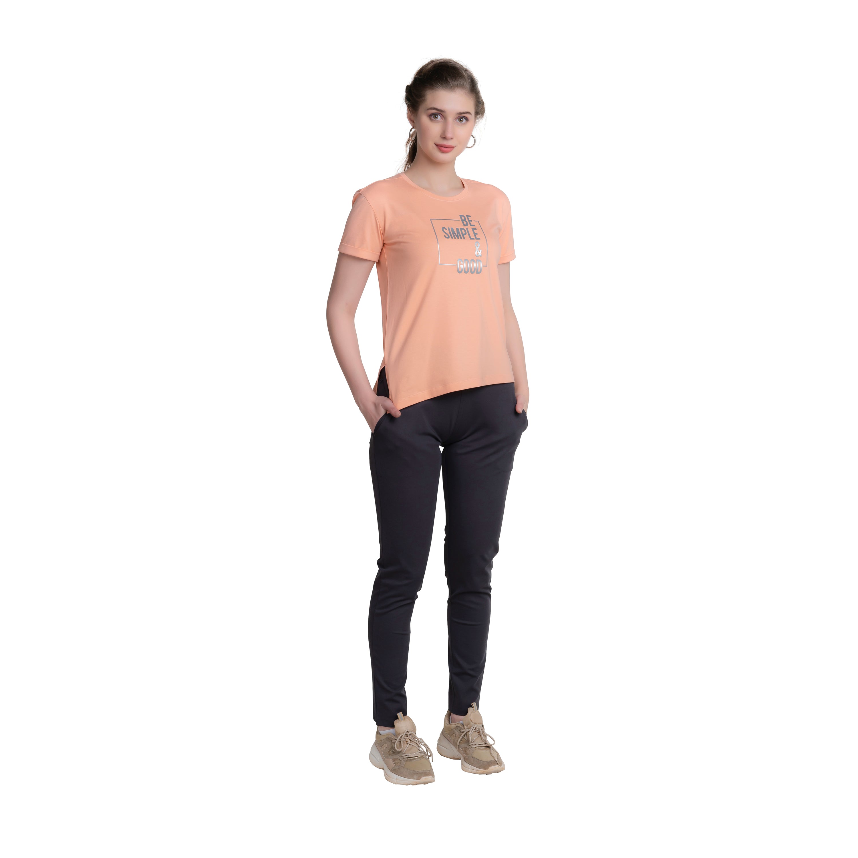 Astron – Round Neck Half Sleeves Dark Blue Color Cotton T-Shirt for Women