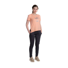 Astron – Round Neck Half Sleeves Peach Color Cotton T-Shirt for Women