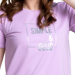 Astron – Round Neck Half Sleeves Purple Color Cotton T-Shirt for Women