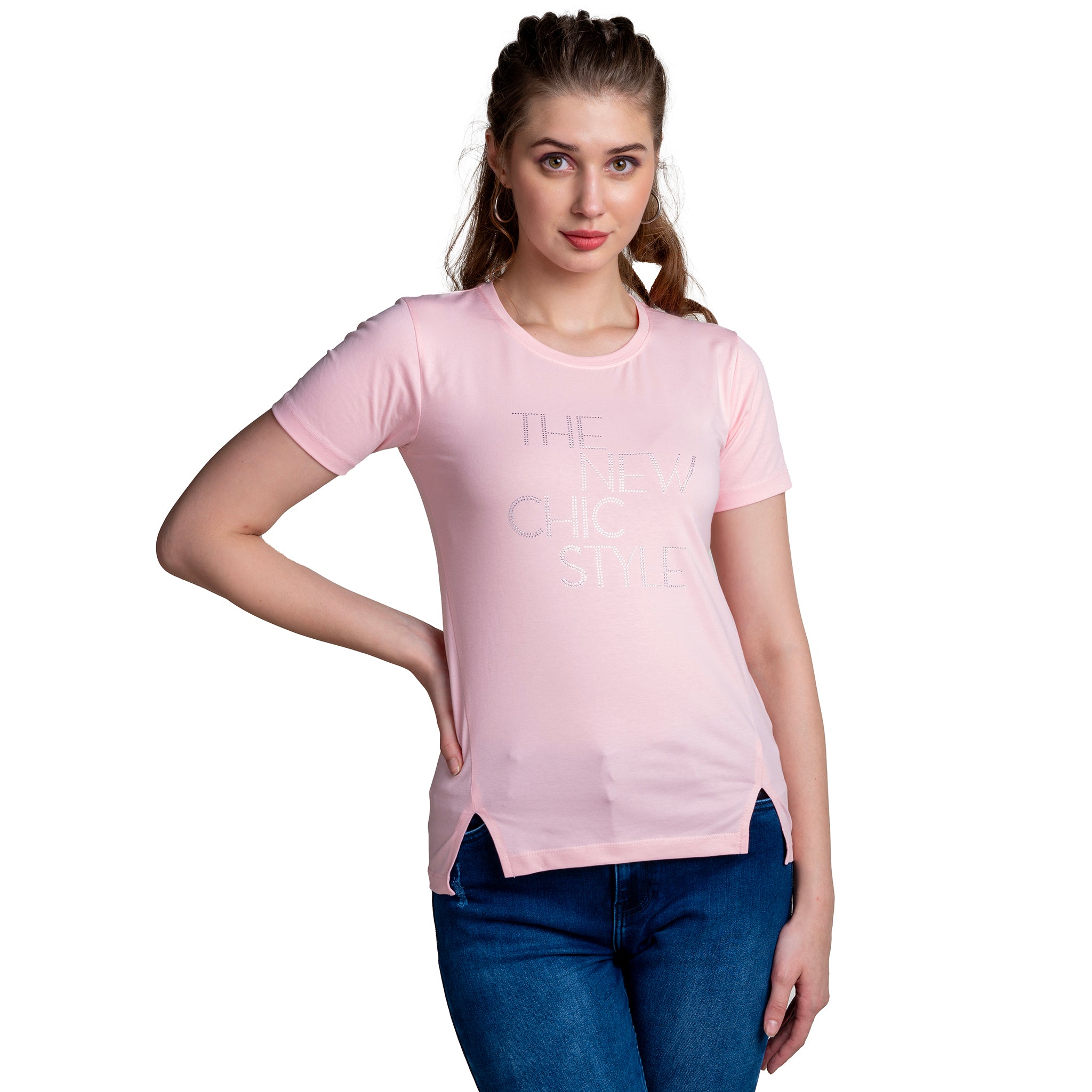 Astron – Half Sleeves Cotton Pista Green Color T-Shirt For Women