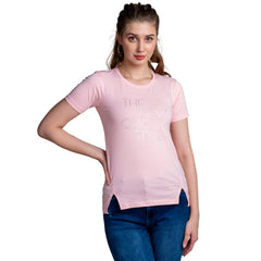 Astron – Half Sleeves Cotton Pink Color T-Shirt For Women