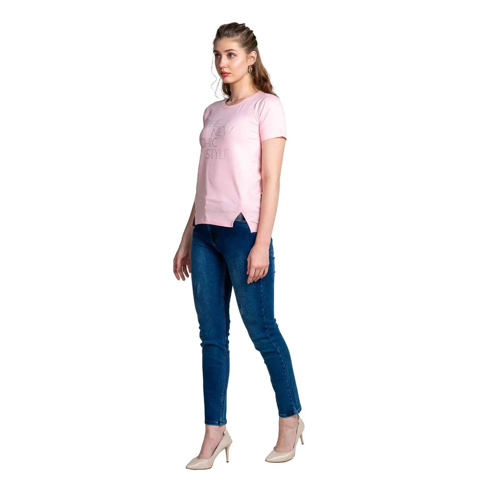 Astron – Half Sleeves Cotton Pista Green Color T-Shirt For Women