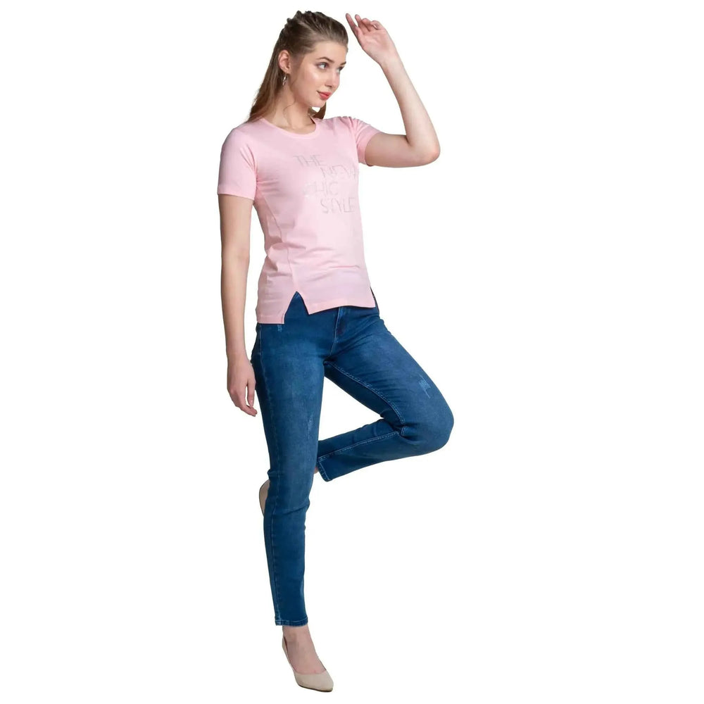 Astron – Half Sleeves Cotton Pista Green Color T-Shirt For Women