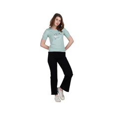 Astron – Designer Printed Round Neck Half Sleeves Green Color Cotton T-Shirt for Women