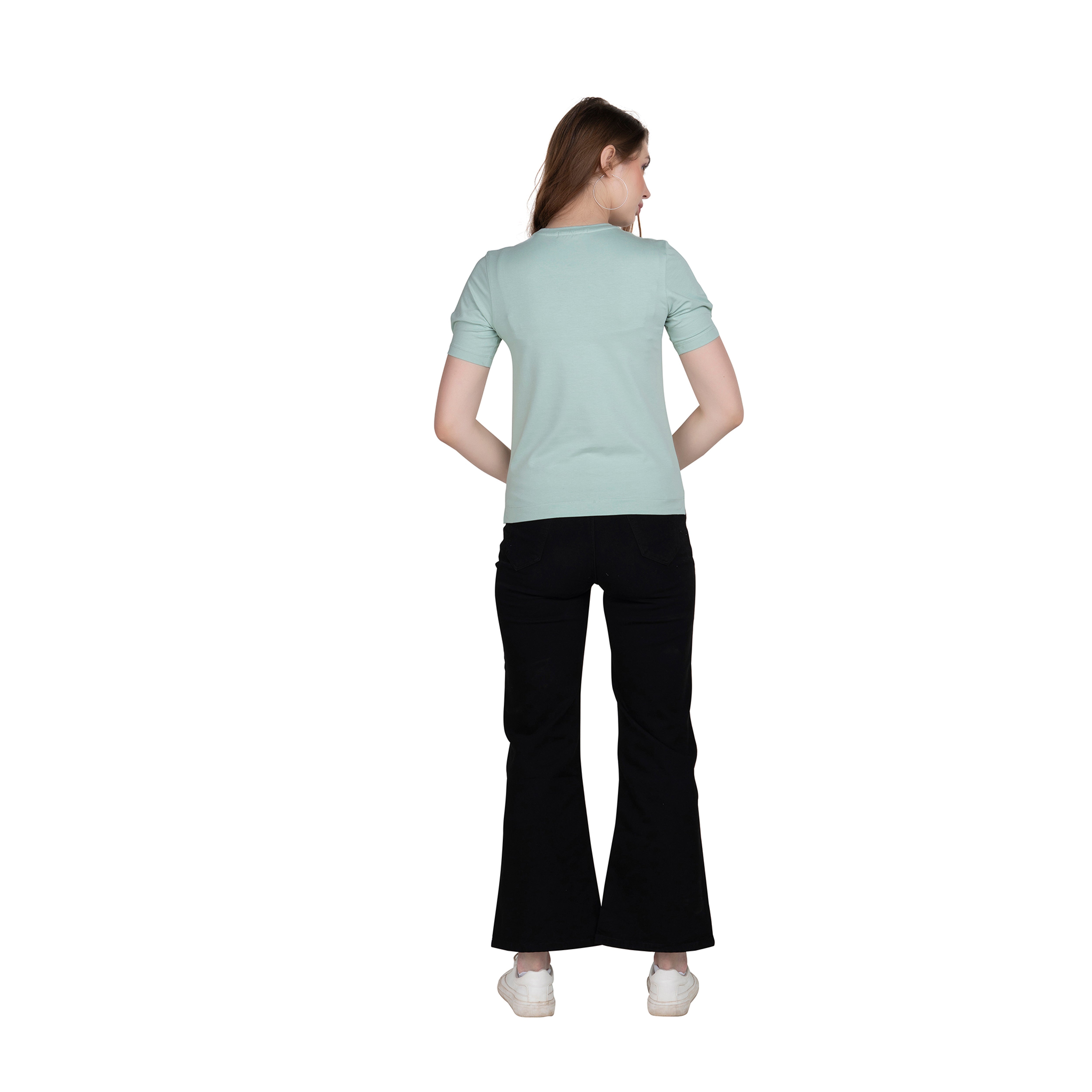 Astron – Designer Printed Round Neck Half Sleeves Green Color Cotton T-Shirt for Women