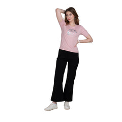 Astron – Designer Printed Round Neck Half Sleeves Pink Color Cotton T-Shirt for Women