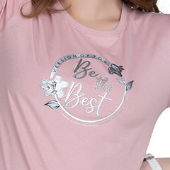 Astron – Designer Printed Round Neck Half Sleeves Pink Color Cotton T-Shirt for Women