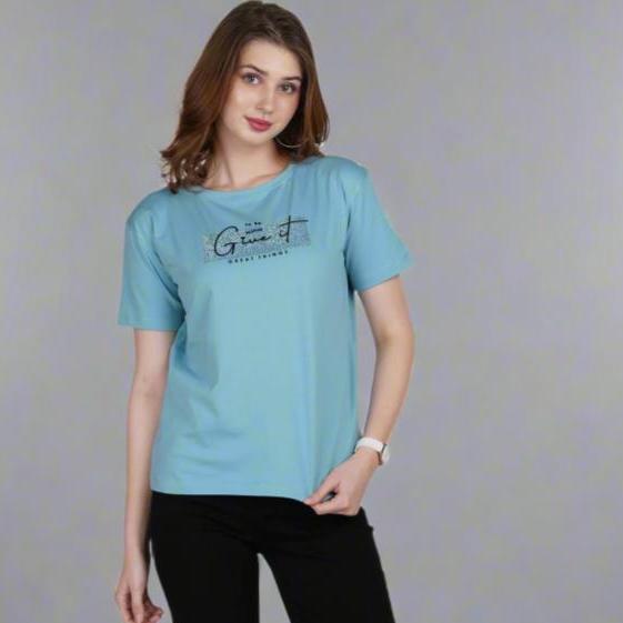 Boat Neck Printed Half Sleeves Cotton T-shirt / Tee For Women