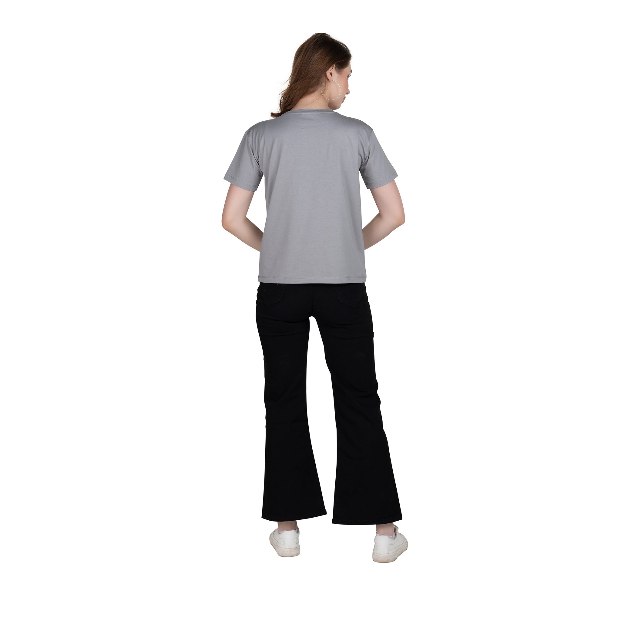 Astron – Boat Neck Wine Color Printed Half Sleeves Cotton T-Shirt for Women