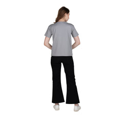 Astron – Boat Neck Grey Color Printed Half Sleeves Cotton T-Shirt for Women