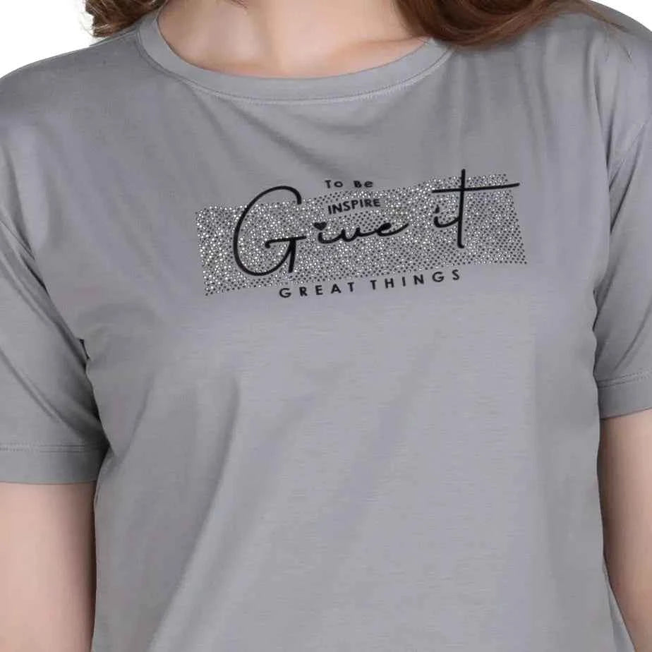 Astron – Boat Neck Printed Half Sleeves Cotton T-Shirt for Women