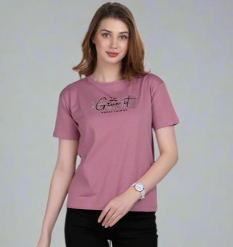 Boat Neck Printed Half Sleeves Cotton T-shirt / Tee For Women