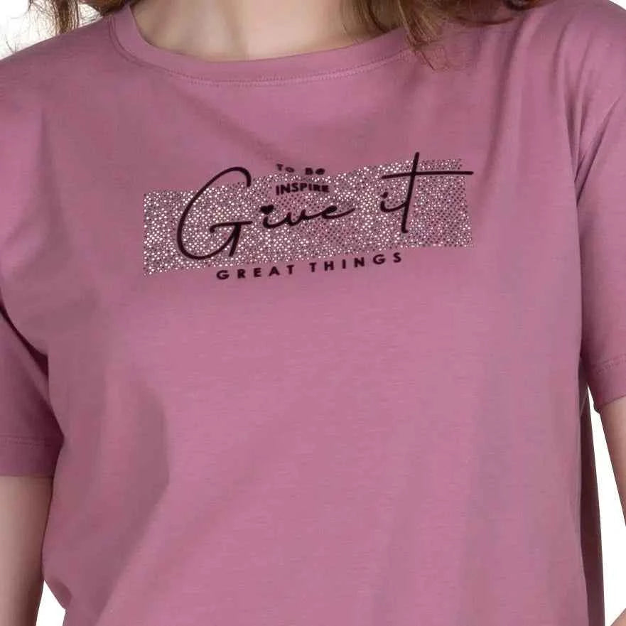 Astron – Boat Neck Printed Half Sleeves Cotton T-Shirt for Women