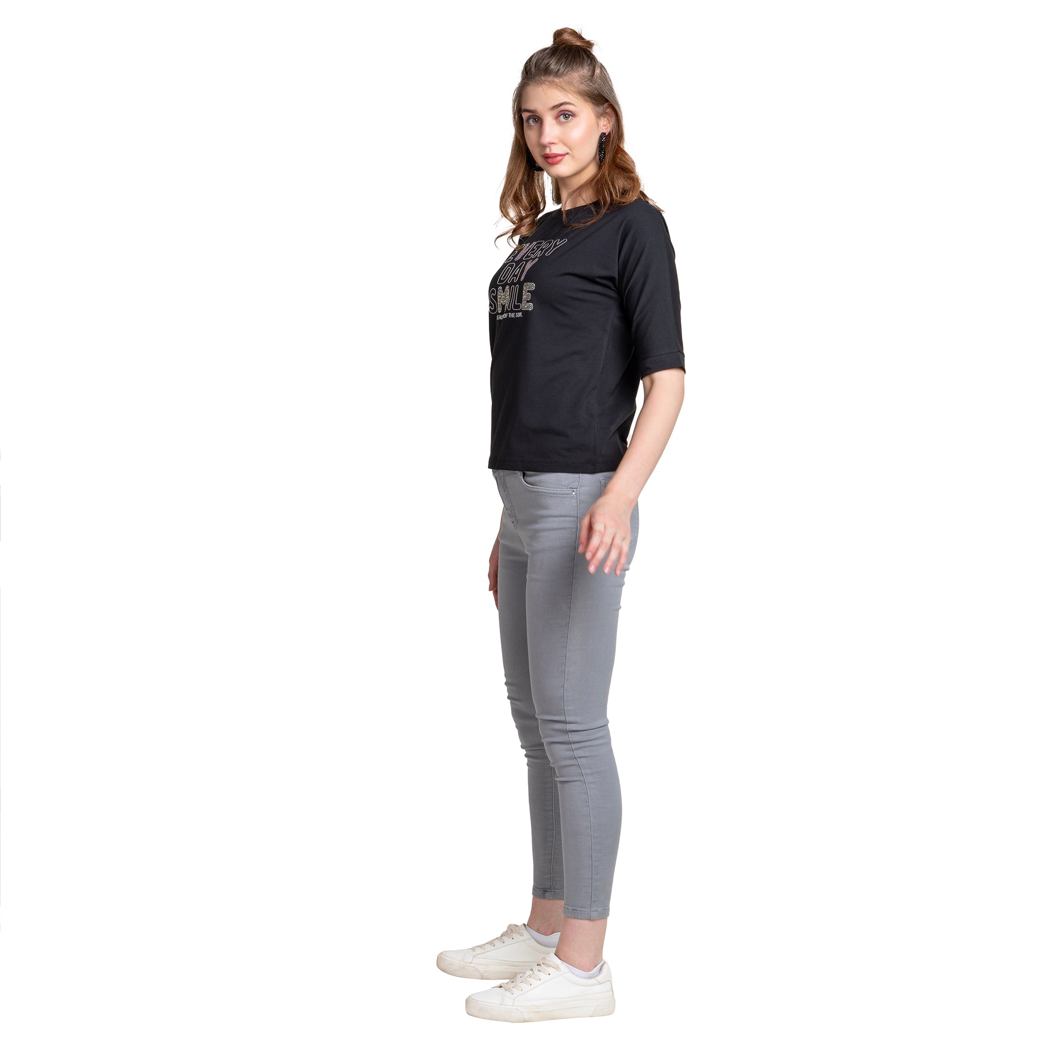 Astron – Boat Neck Printed Maroon Color Cotton T-Shirt for Women