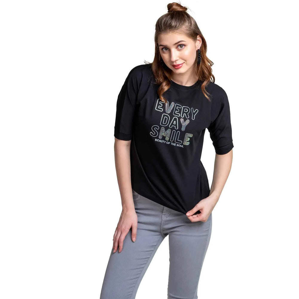 Astron – Boat Neck Printed Cotton T-Shirt for Women