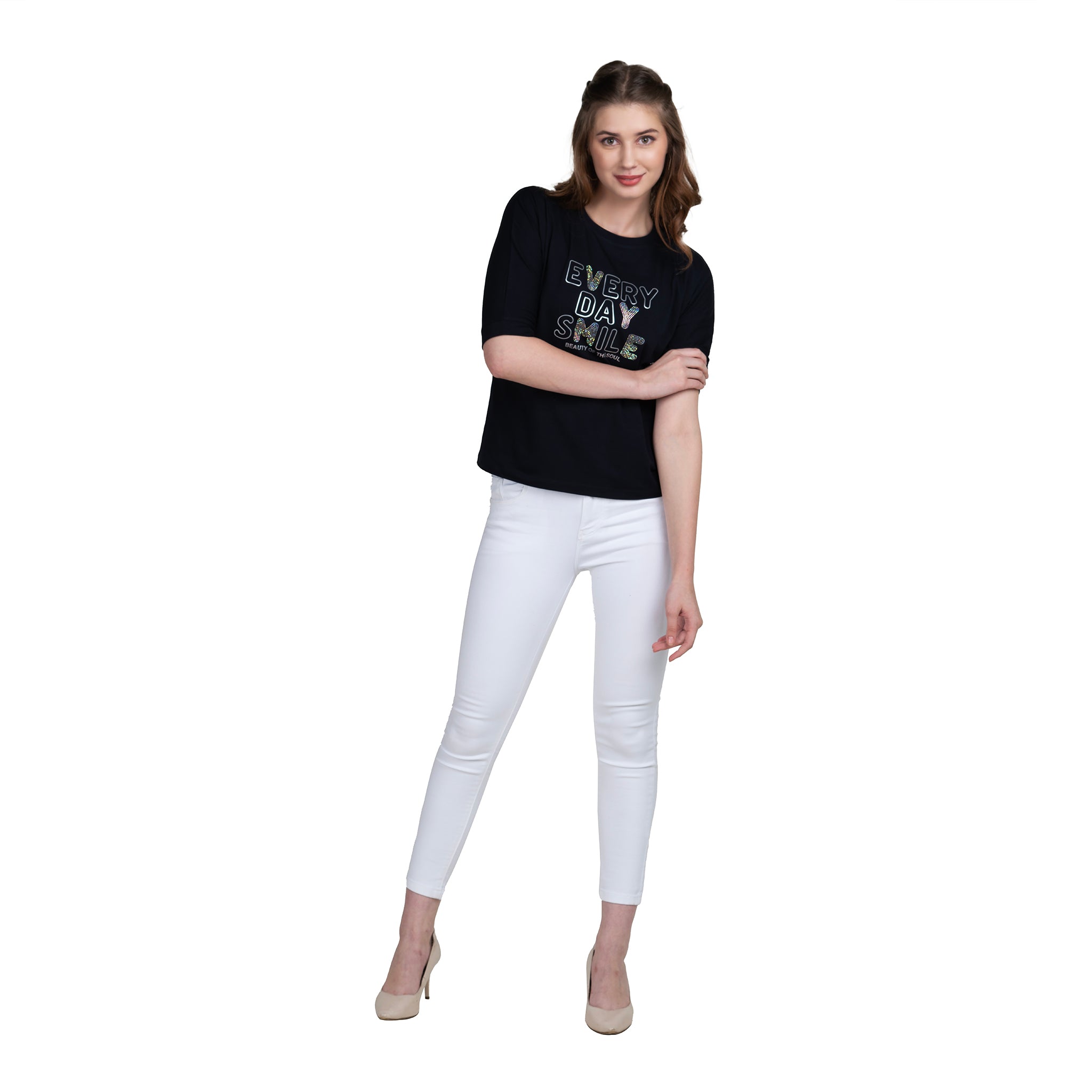 Astron – Boat Neck Printed Maroon Color Cotton T-Shirt for Women