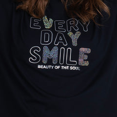 Astron – Boat Neck Printed Black Color Cotton T-Shirt for Women