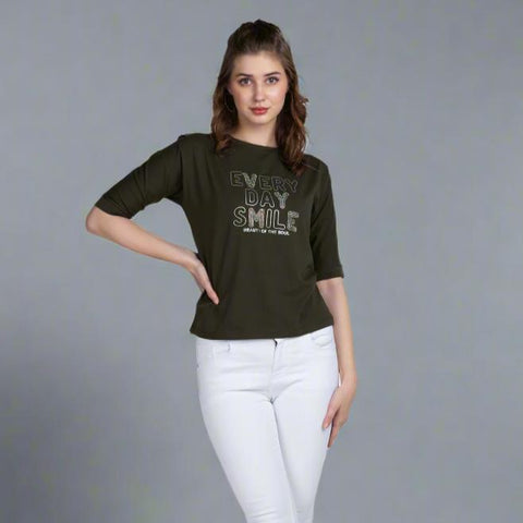 Boat Neck Printed Cotton T-shirt / Tee For Women