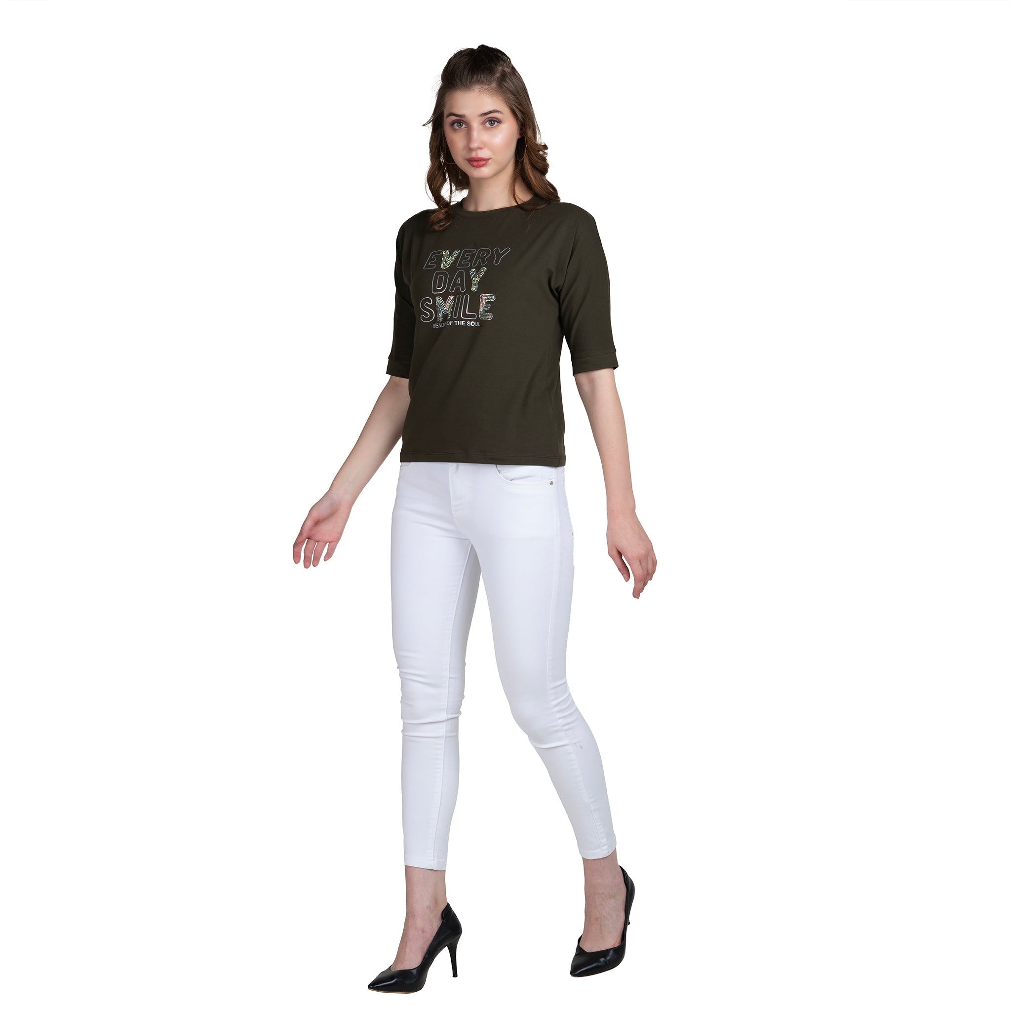 Astron – Boat Neck Printed Maroon Color Cotton T-Shirt for Women