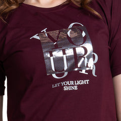 Astron – Women’s Magyar Sleeve Wine Color Cotton T-Shirt