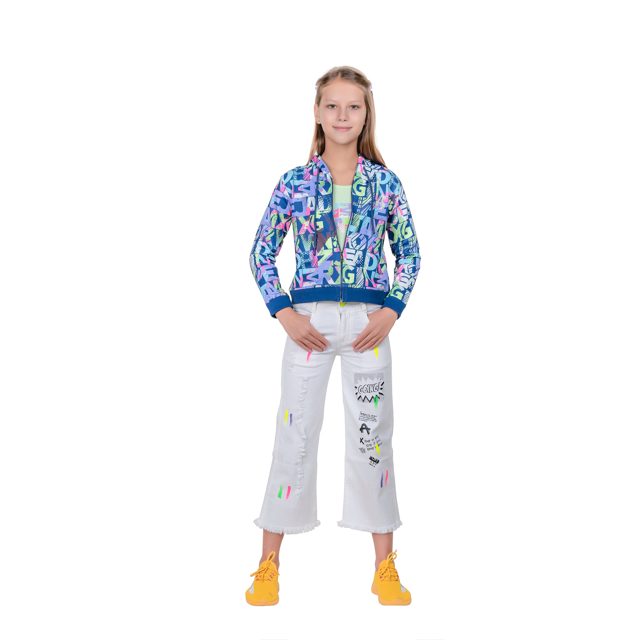 Girl's Printed Hoodie With Inner T-shirt.