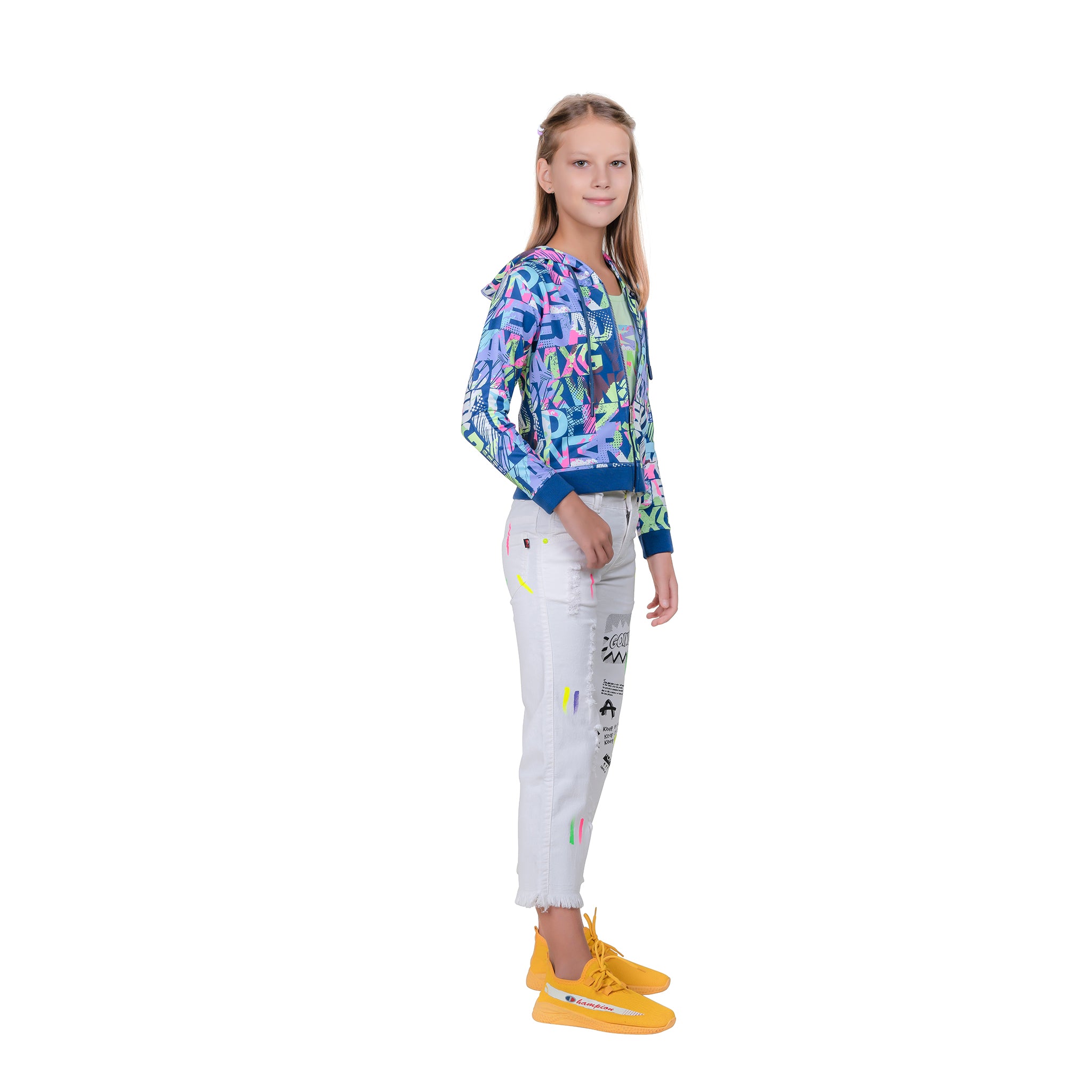 Girl's Printed Hoodie With Inner T-shirt