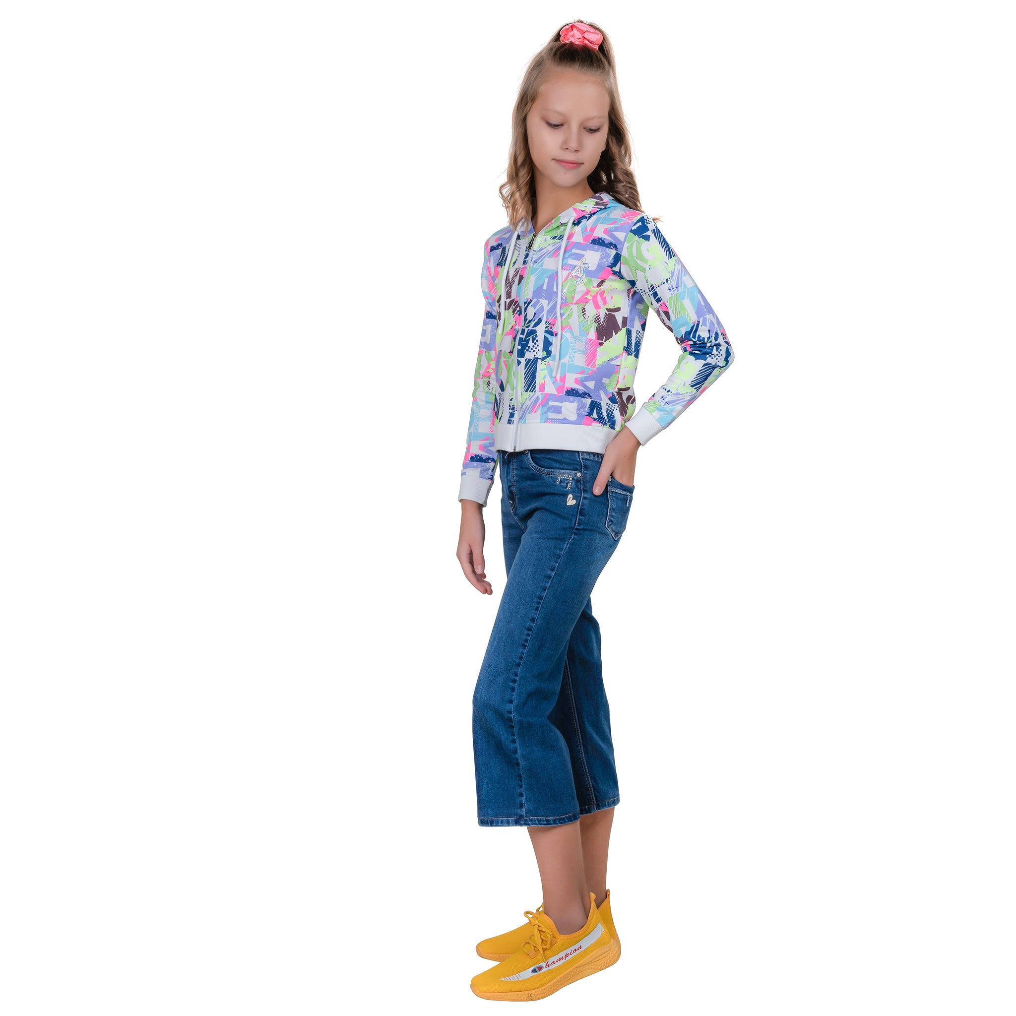 Girl's Printed Hoodie With Inner T-shirt.