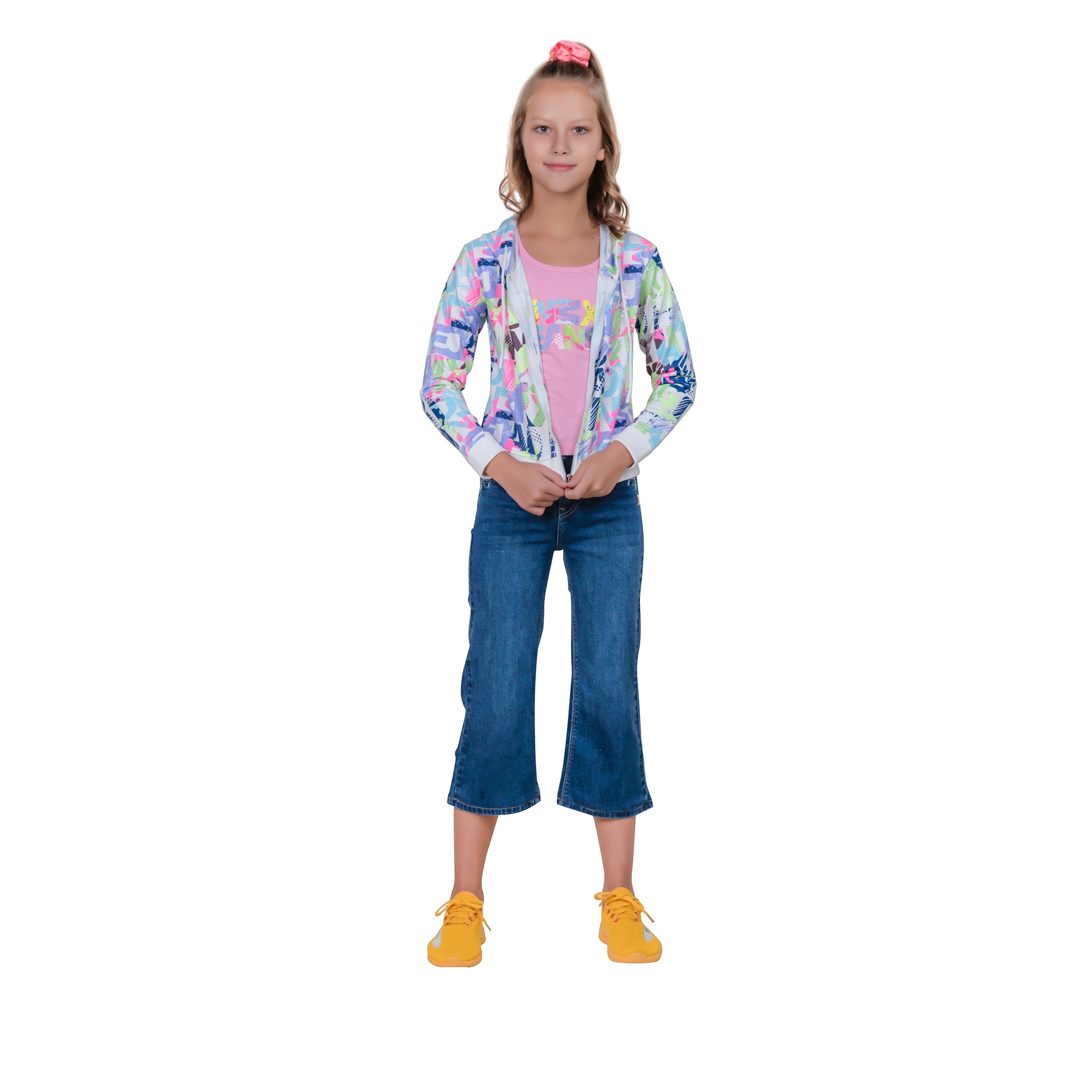 Girl's Printed Hoodie With Inner T-shirt.