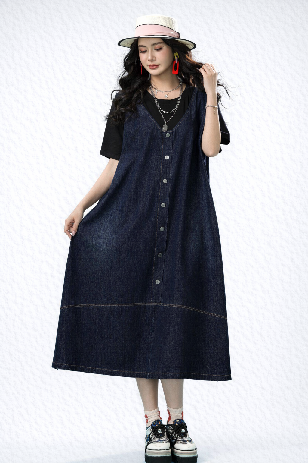 Women’s Sleeveless Denim A-Line Button-Down Dress