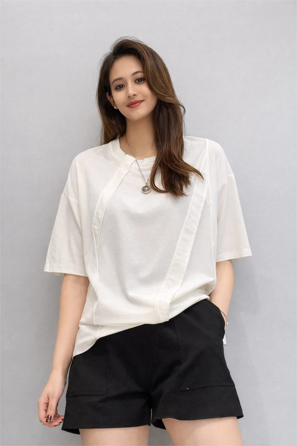 Women’s Solid Asymmetric Panel Top