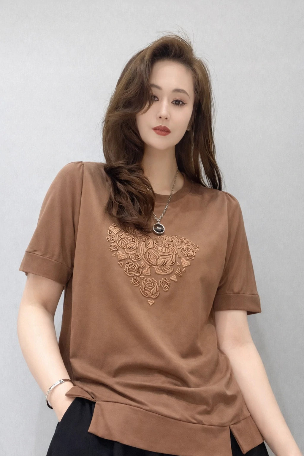 Women’s Embroidered Rose Motif Top
