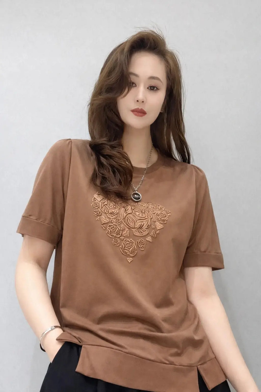 Women’s Embroidered Rose Motif Top - ASTRON