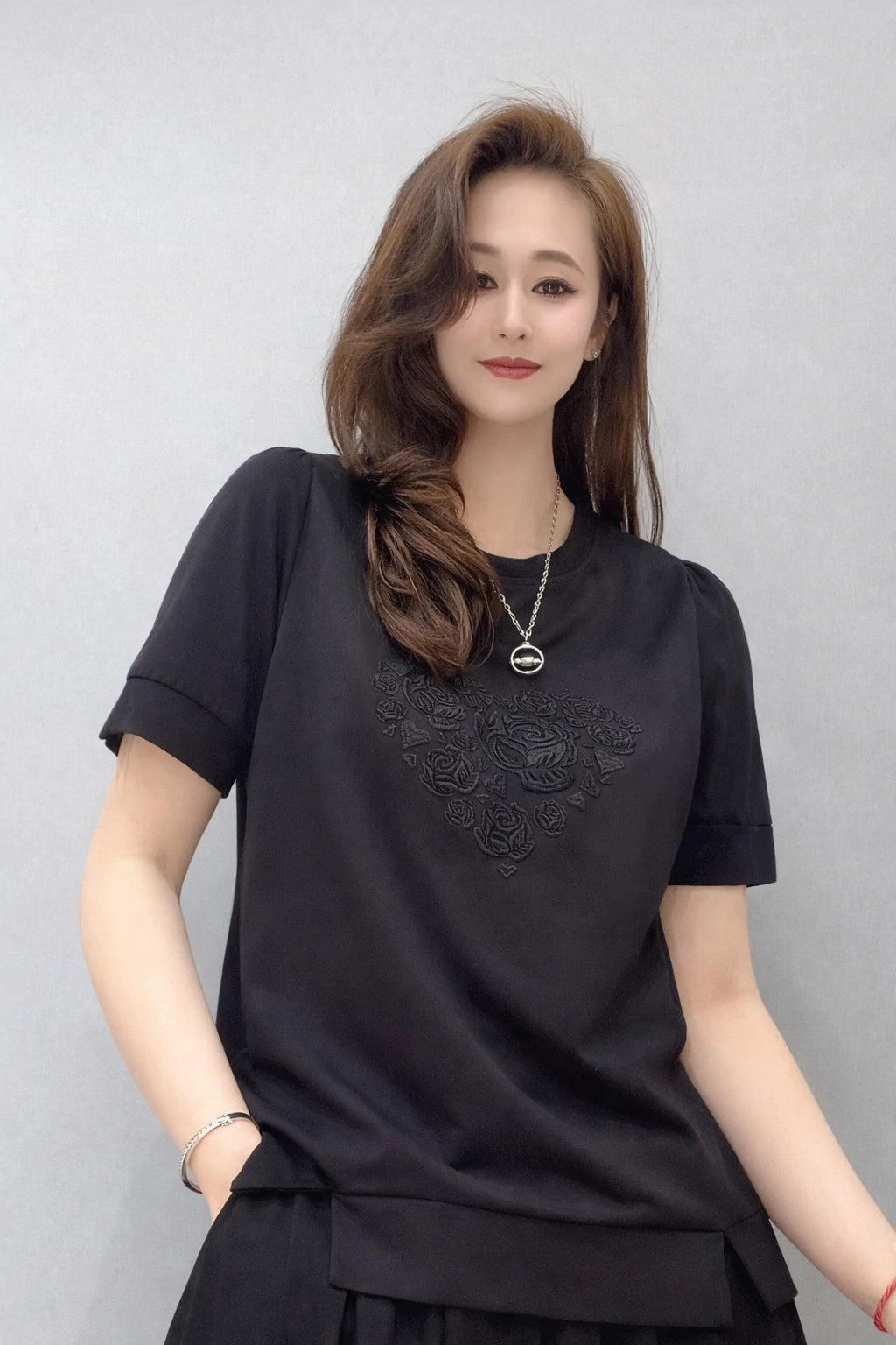 Women’s Embroidered Rose Motif Top