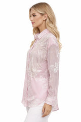 Women’s Ivory Embroidered Full-Sleeve Loose Fit Shirt - ASTRON